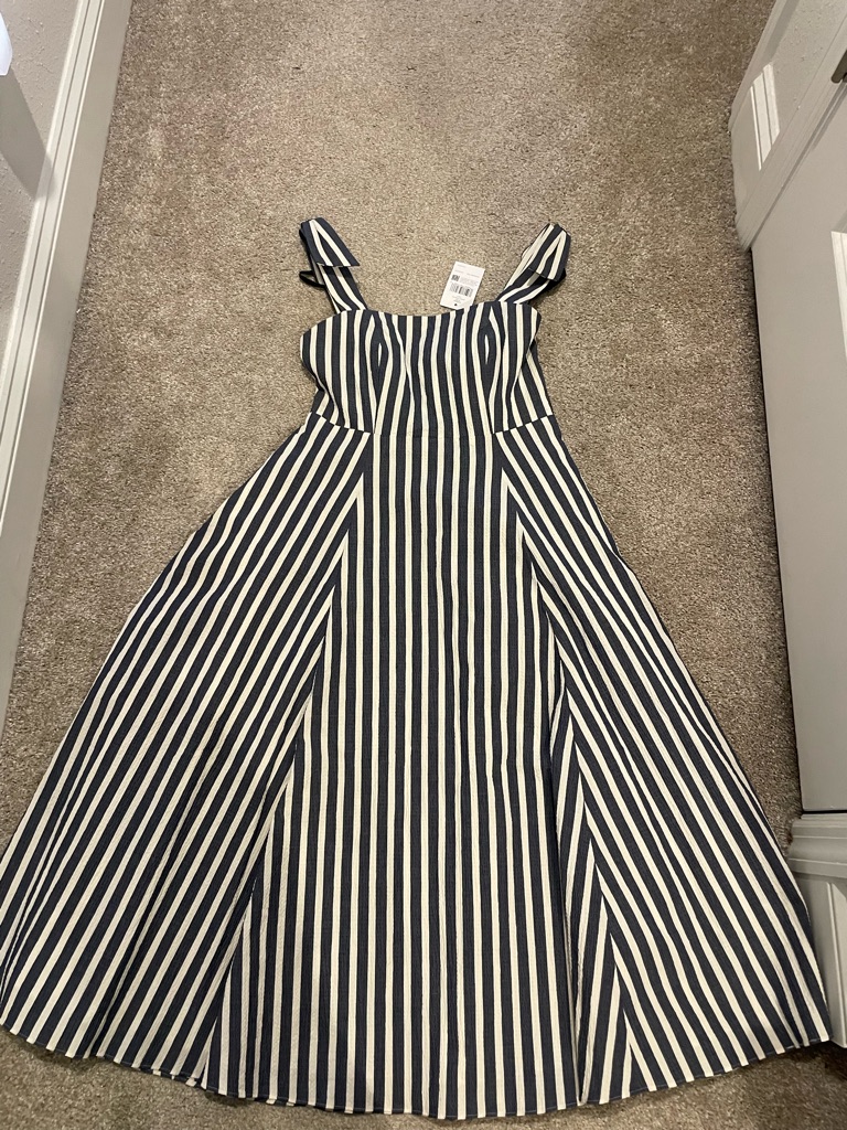 Kate Spade Navy And White Striped Midi Dress